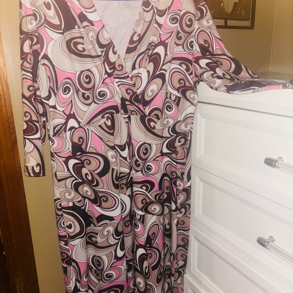 Stylish Pink and Brown Midi Dress